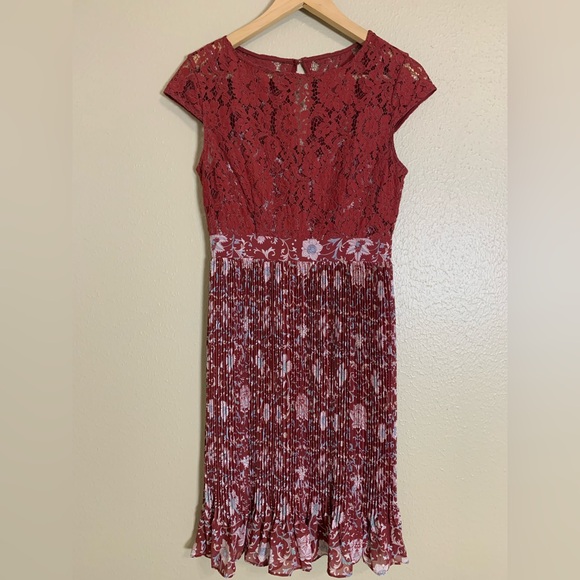 Anthropologie Tracy Reese Burgundy Crimson Arcadia Lace Midi Dress Size 2P - Picture 1 of 11